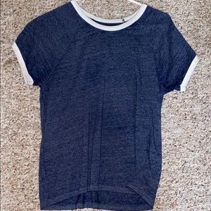 Dark blue t-shirt with white embroidered sleeves